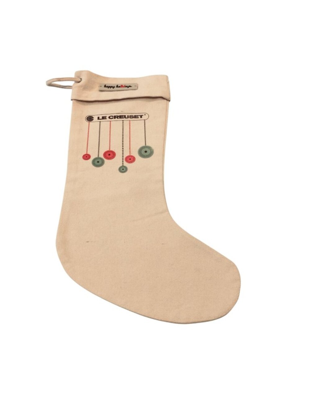 LE CREUSET happy holidays Canvas Holiday Stocking Logo Ornaments